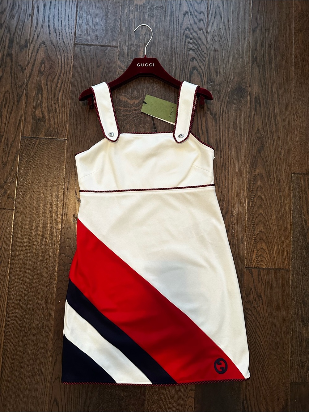Gucci White Red Navy Strap Mini Dress